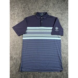 Dunhill Links Polo Shirt Mens Small Navy Blue Stripe Trump National Jupiter Golf